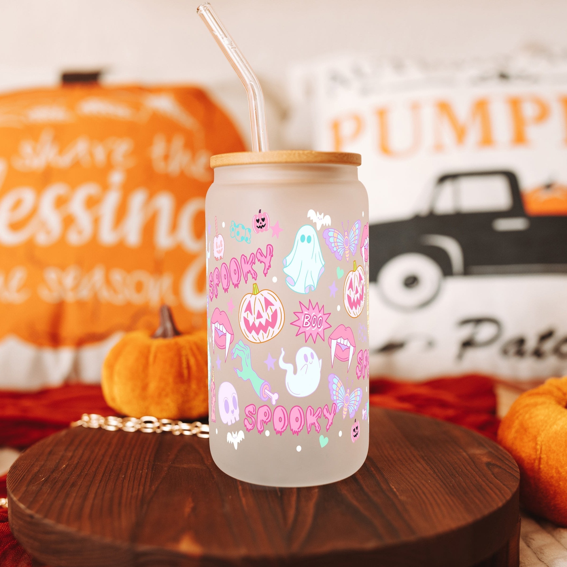 Pink Pastels Halloween Cup With Lid and Straw - Sip Sip Hooray