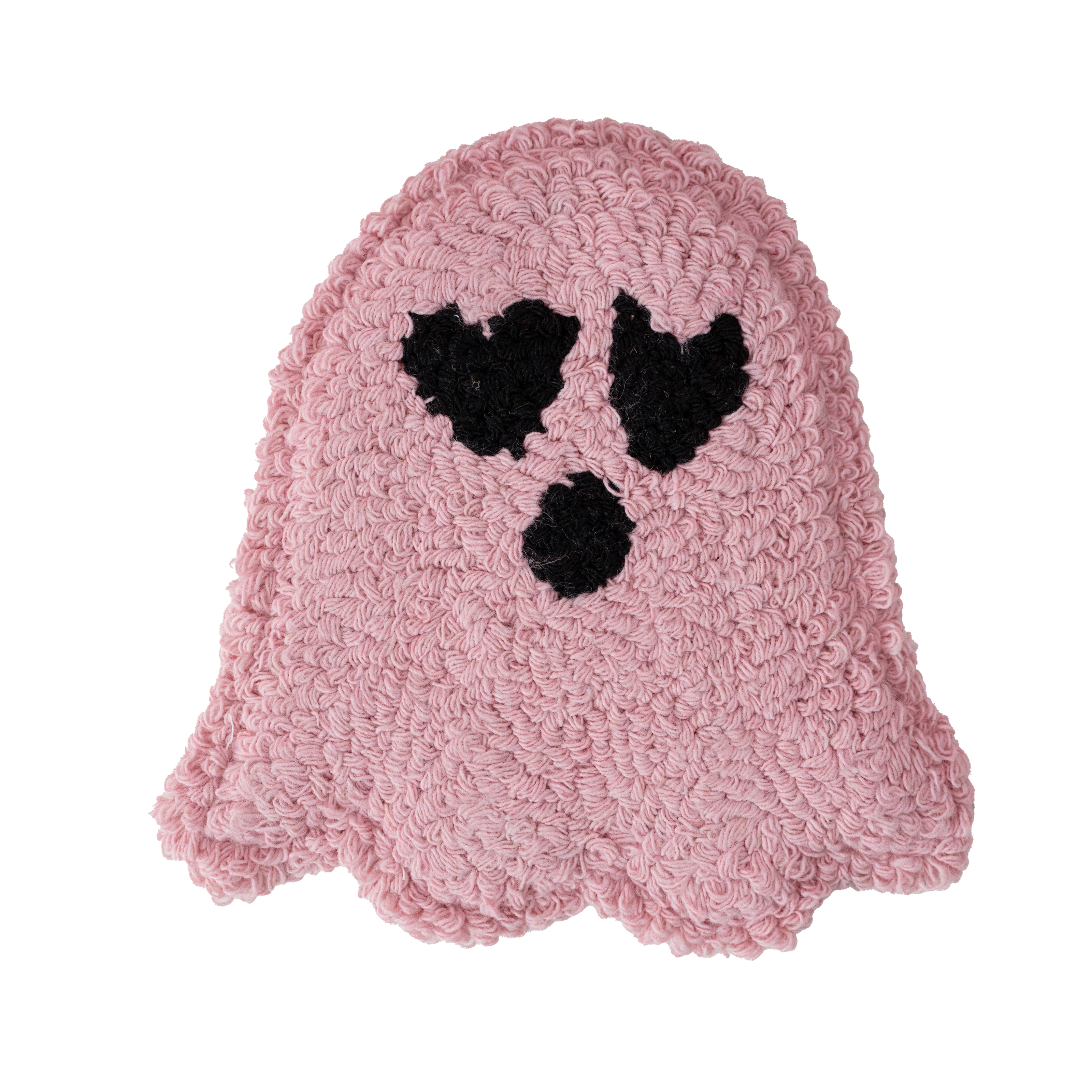 Light Pink Heart Eye Ghostie Mug Rug, Tufted Coaster, Pink Halloween Coffee Bar Decor