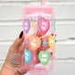 Candy Hearts 16oz Glass Can Cup with Lid and Straw
