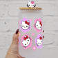 16oz Pink Floral Kitty Glass Can Cup with Lid and Straw