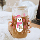 Boujee Snowman with Pink Snowflakes 16oz Glass Can Cup with Lid and Straw