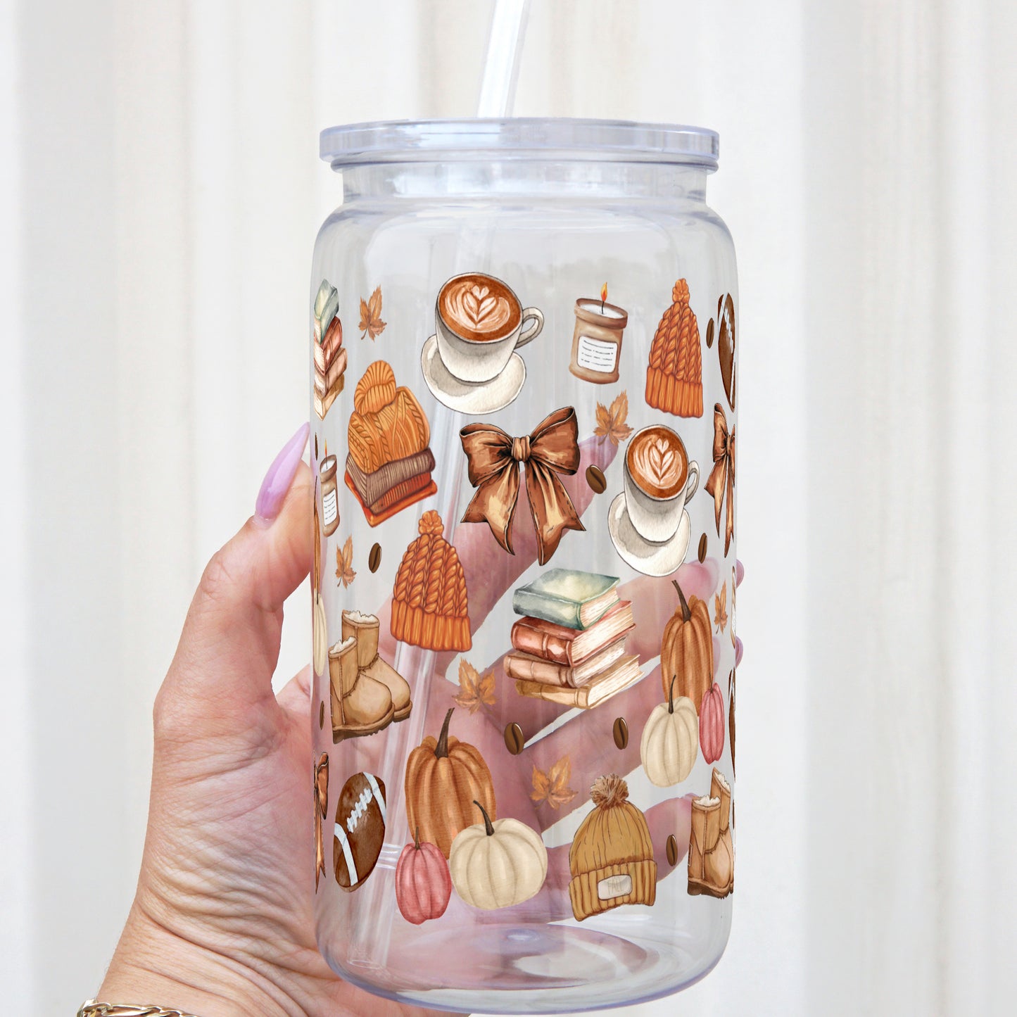 Cozy Fall Things 16oz Acrylic Plastic With Plastic Lid and Straw