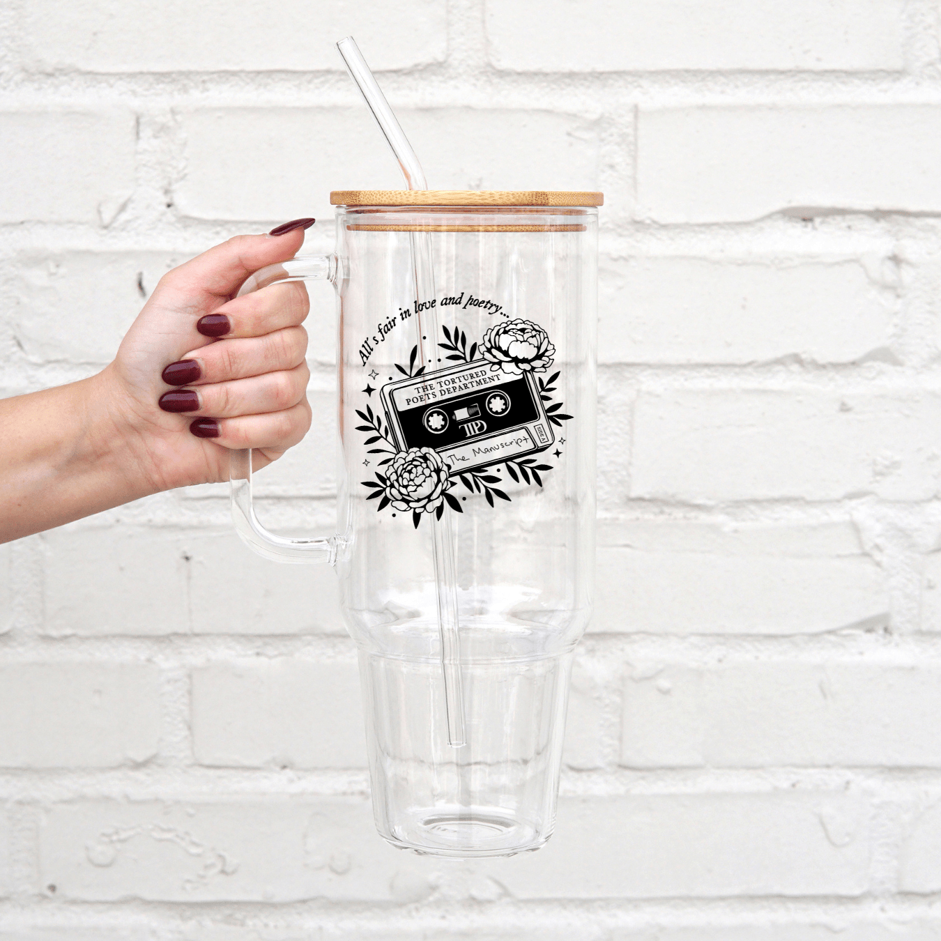 Poets Department 40oz Glass or Plastic Tumbler With Lid and Straw - Sip Sip Hooray