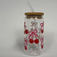 Cherries and Bows 16oz Glass Can Cup With Lid and Straw