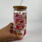 Retro Strawberry Cartoon Glass Can Cup with Lid and Straw