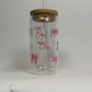 Pink Coquette Bows 16oz Glass Can Cup With Lid and Straw