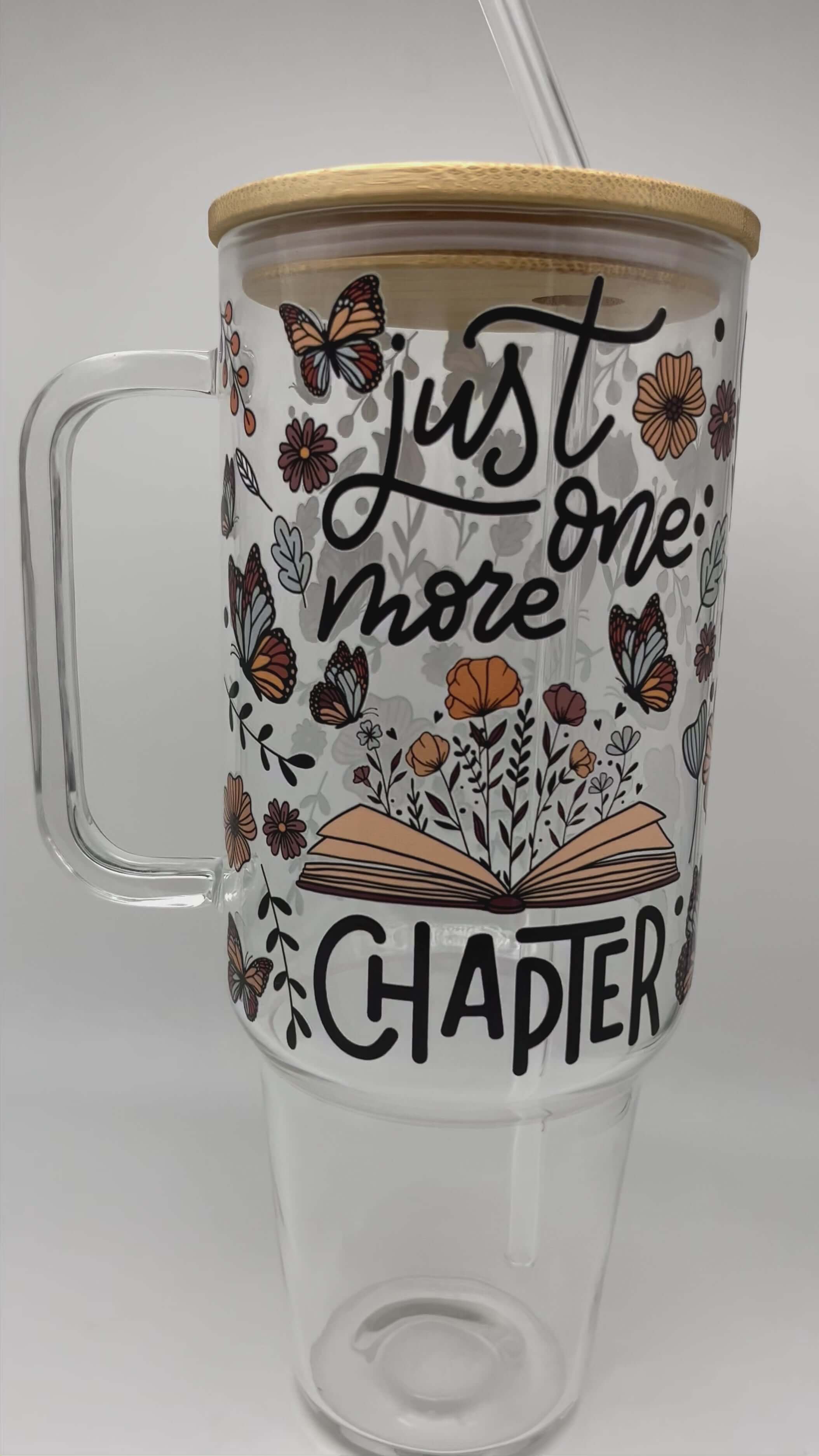 Load video: Just One More Chapter 40oz Glass Tumbler With Lid and Straw from Sip Sip Hooray – Tumblers