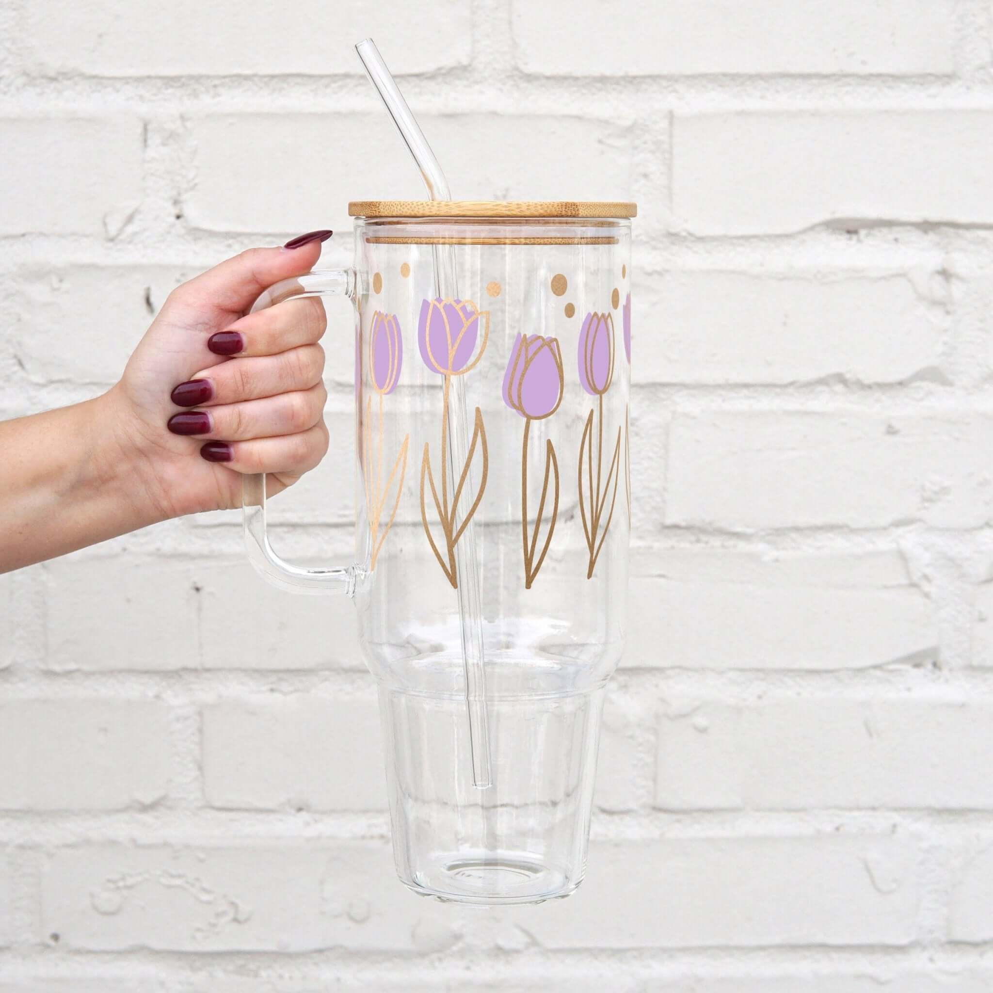Purple Tulips Tumbler With Lid and Straw