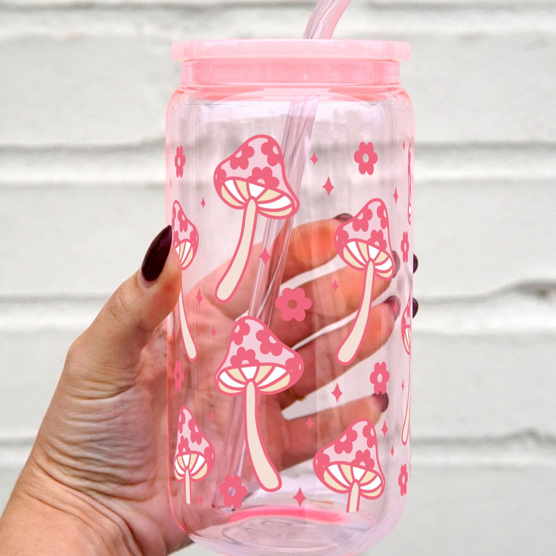 Retro Floral Boho Mushroom Cup with Lid and Straw - Sip Sip Hooray