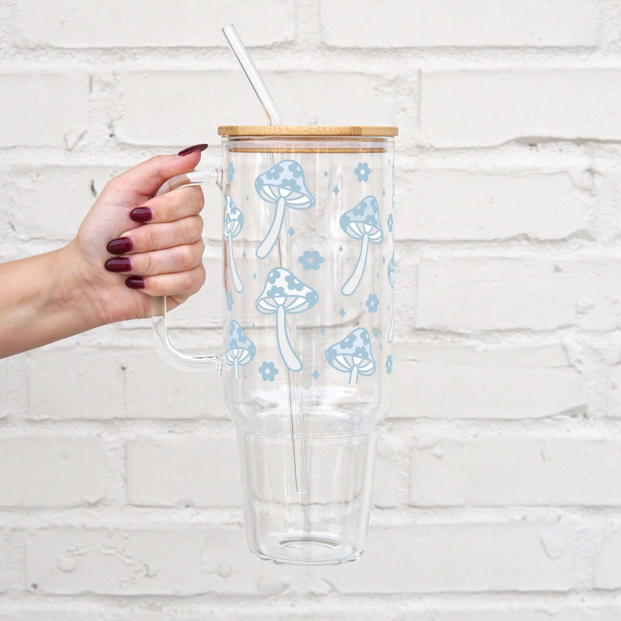 Retro Mushrooms Tumbler With Lid and Straw