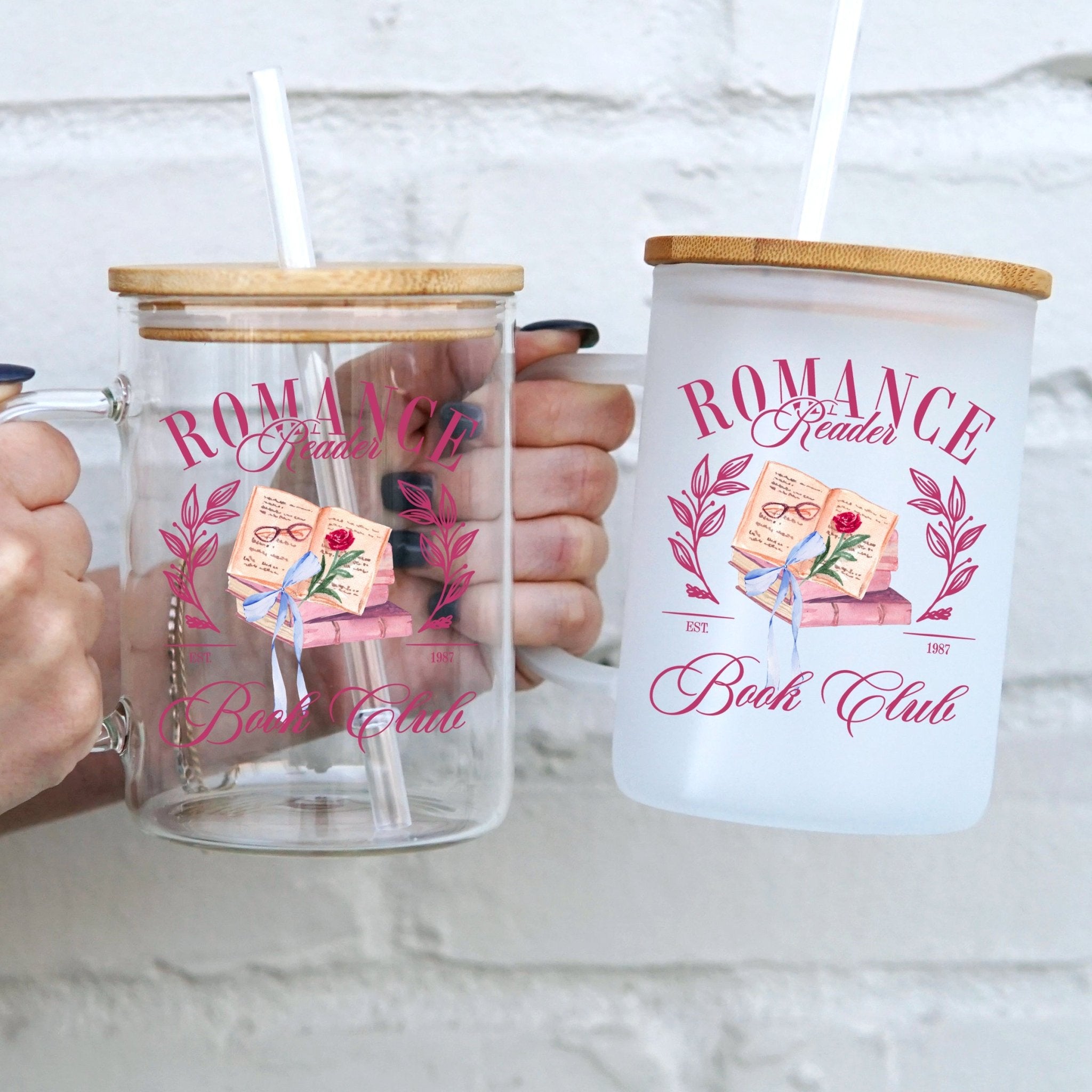 Romance Reader Book Club 17oz Glass Mug With Lid and Straw - Sip Sip Hooray