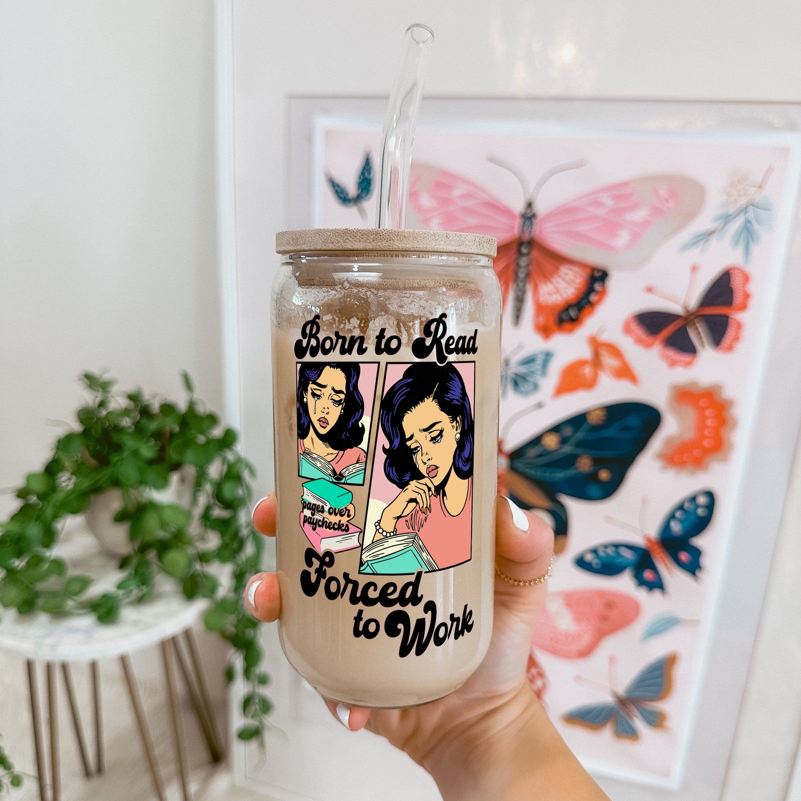 Born To Read Glass Cup, Mug & Tumbler with Lid and Straw