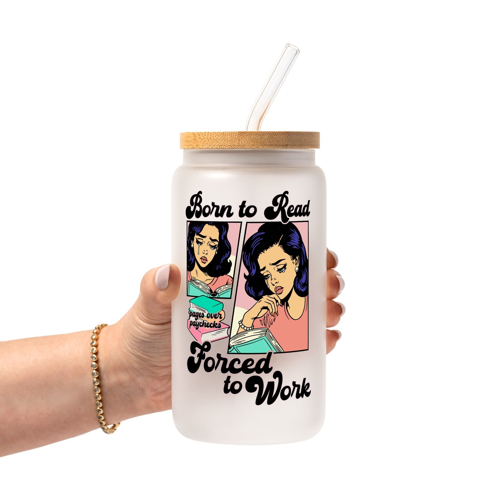 Born To Read Glass Cup, Mug & Tumbler with Lid and Straw