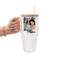 Born To Read original UVDTF-printed design on a handmade glass tumbler with bamboo lid and straw by Sip-Sip Hooray!