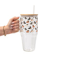 Spooky Dachshunds original UVDTF-printed design on a handmade glass tumbler with bamboo lid and straw by Sip-Sip Hooray!