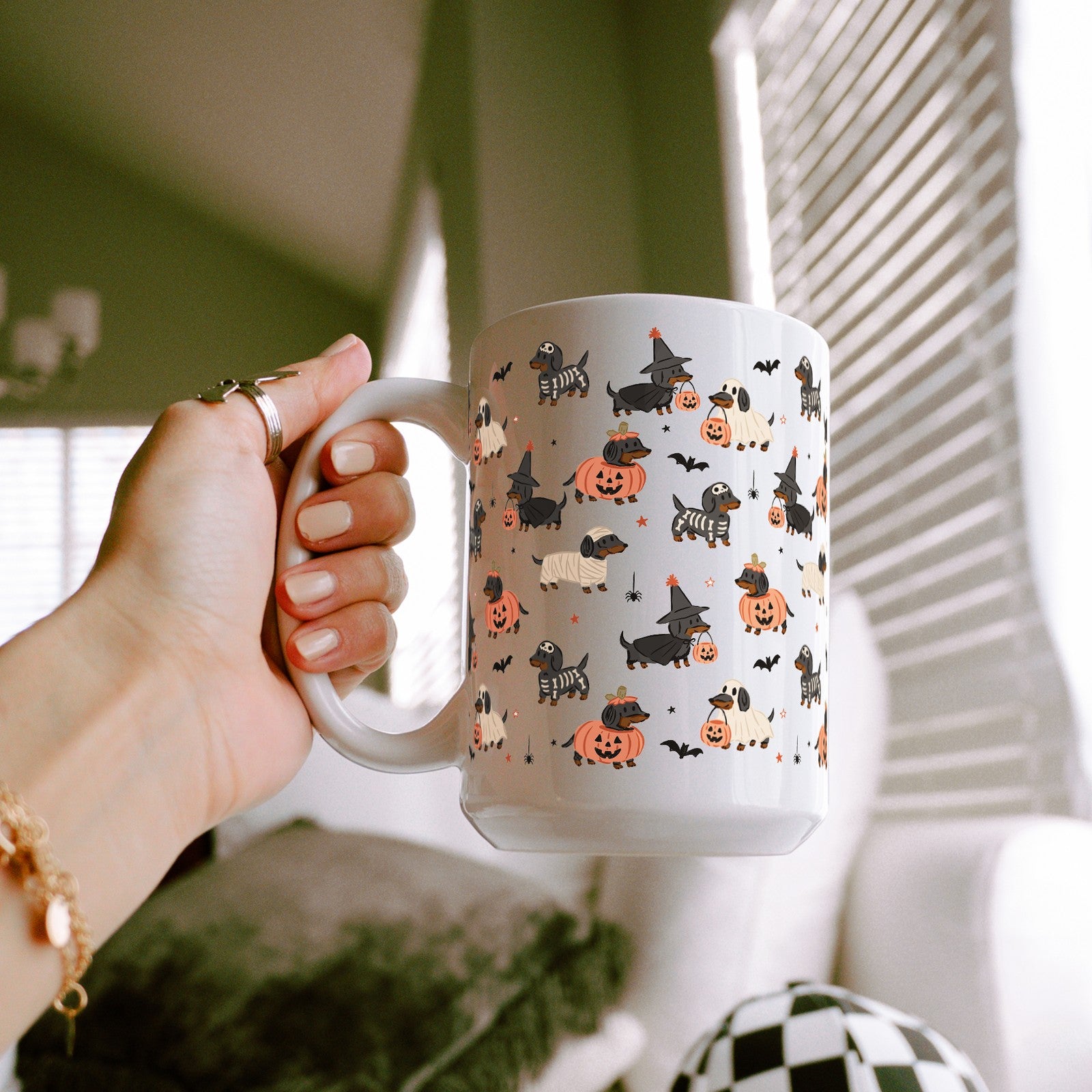 Spooky Dachshunds Glass Cup, Mug & Tumbler with Lid and Straw