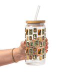 Vintage Halloween Stamps Glass Cup, Mug & Tumbler with Lid and Straw