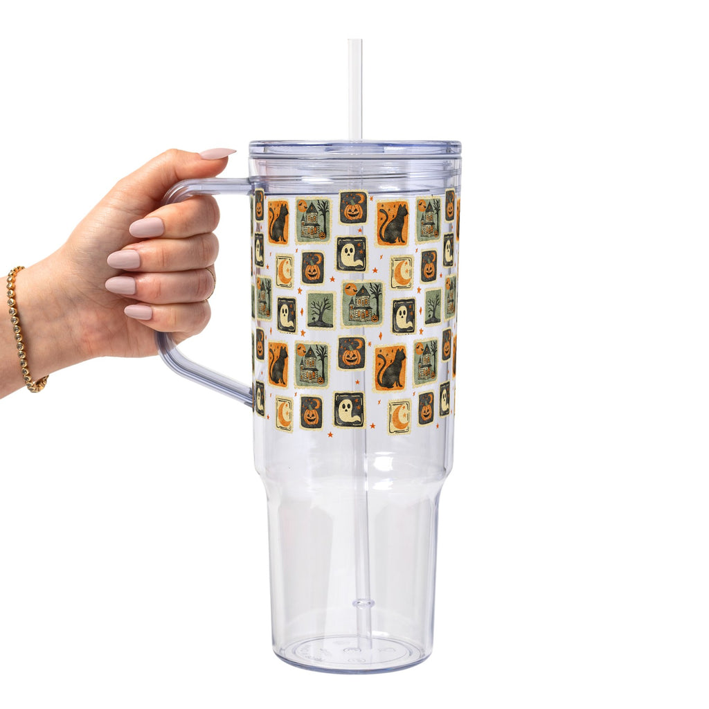 Vintage Halloween Stamps Glass Cup, Mug & Tumbler with Lid and Straw