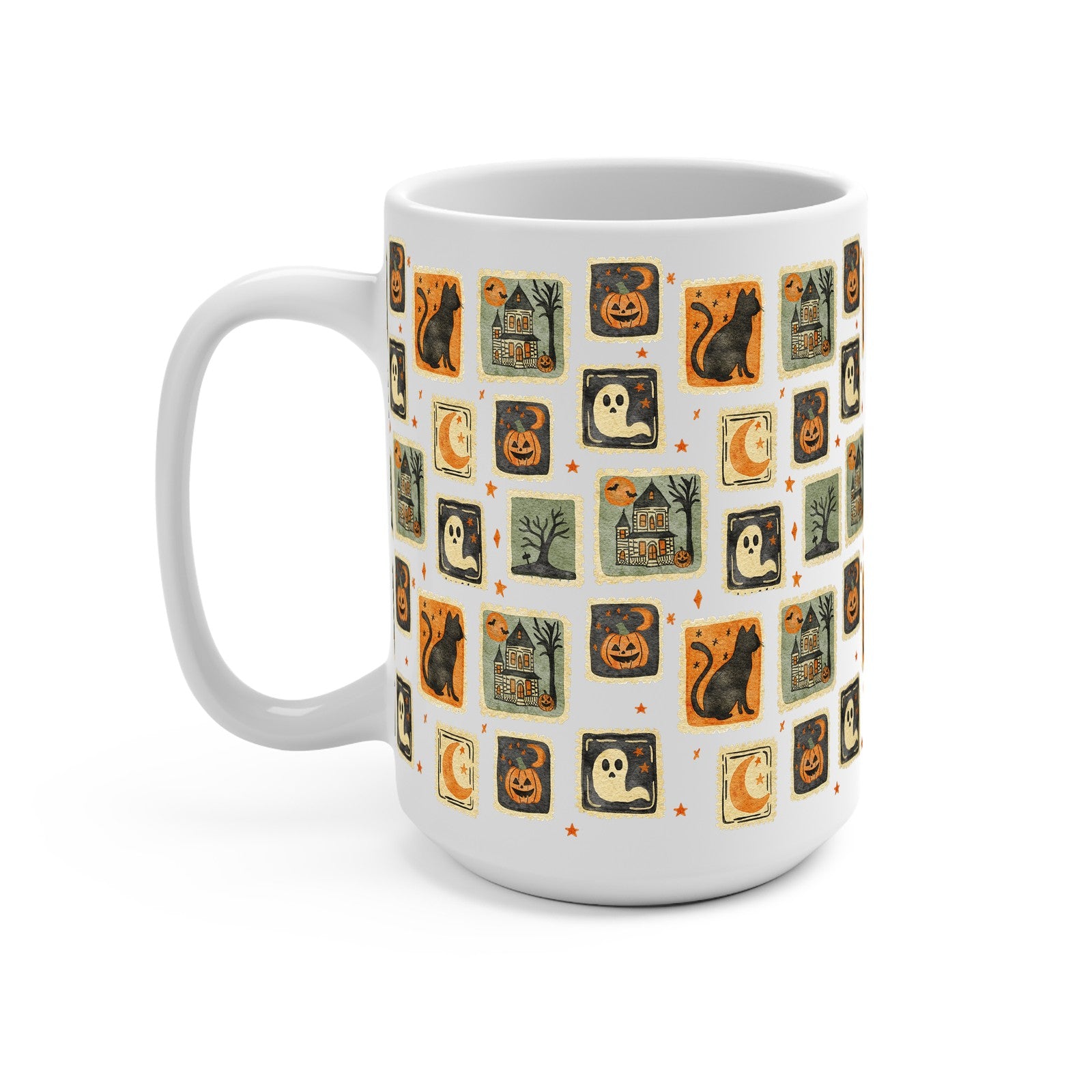 Vintage Halloween Stamps Glass Cup, Mug & Tumbler with Lid and Straw