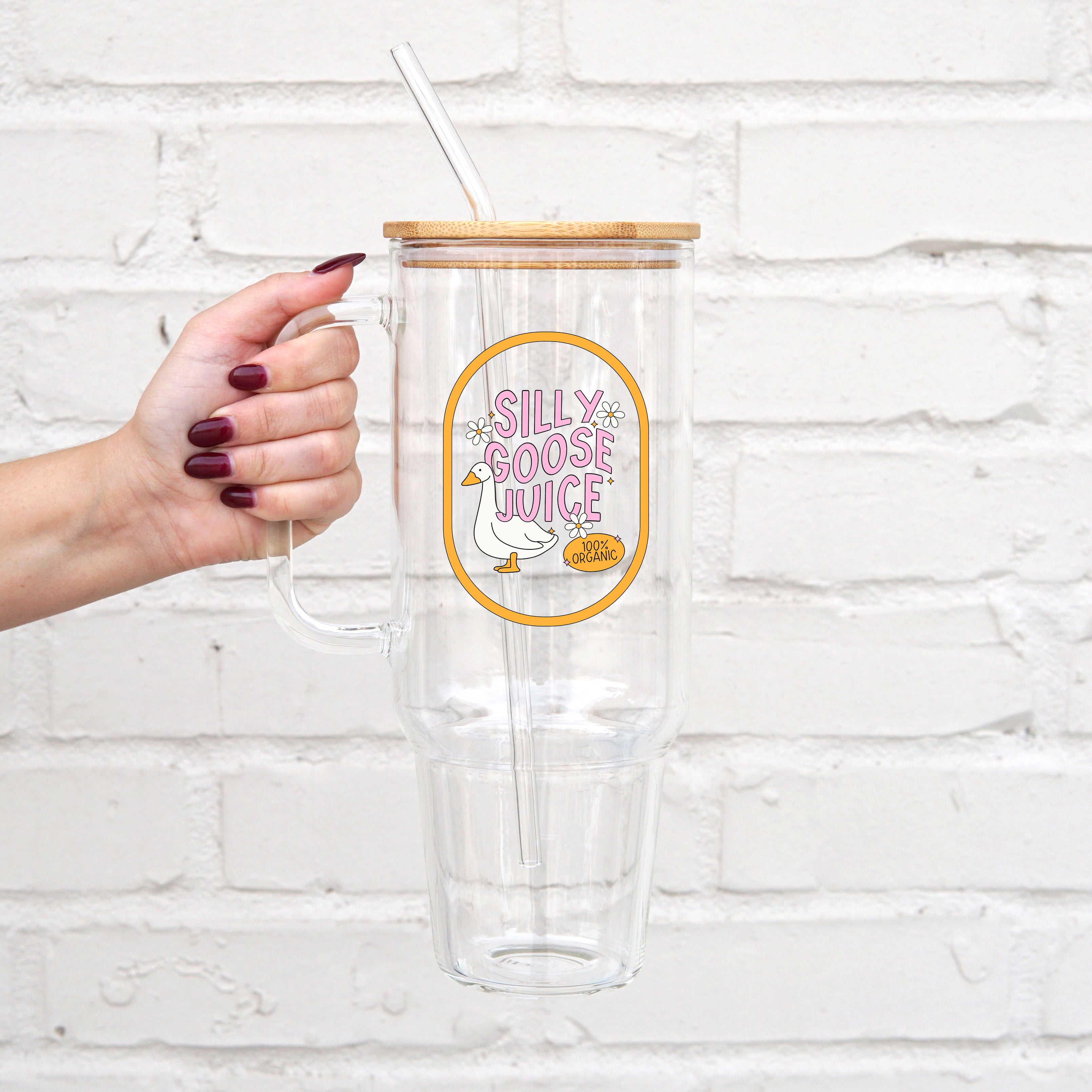 Silly Goose Juice 40oz Glass or Plastic Tumbler With Lid and Straw - Sip Sip Hooray