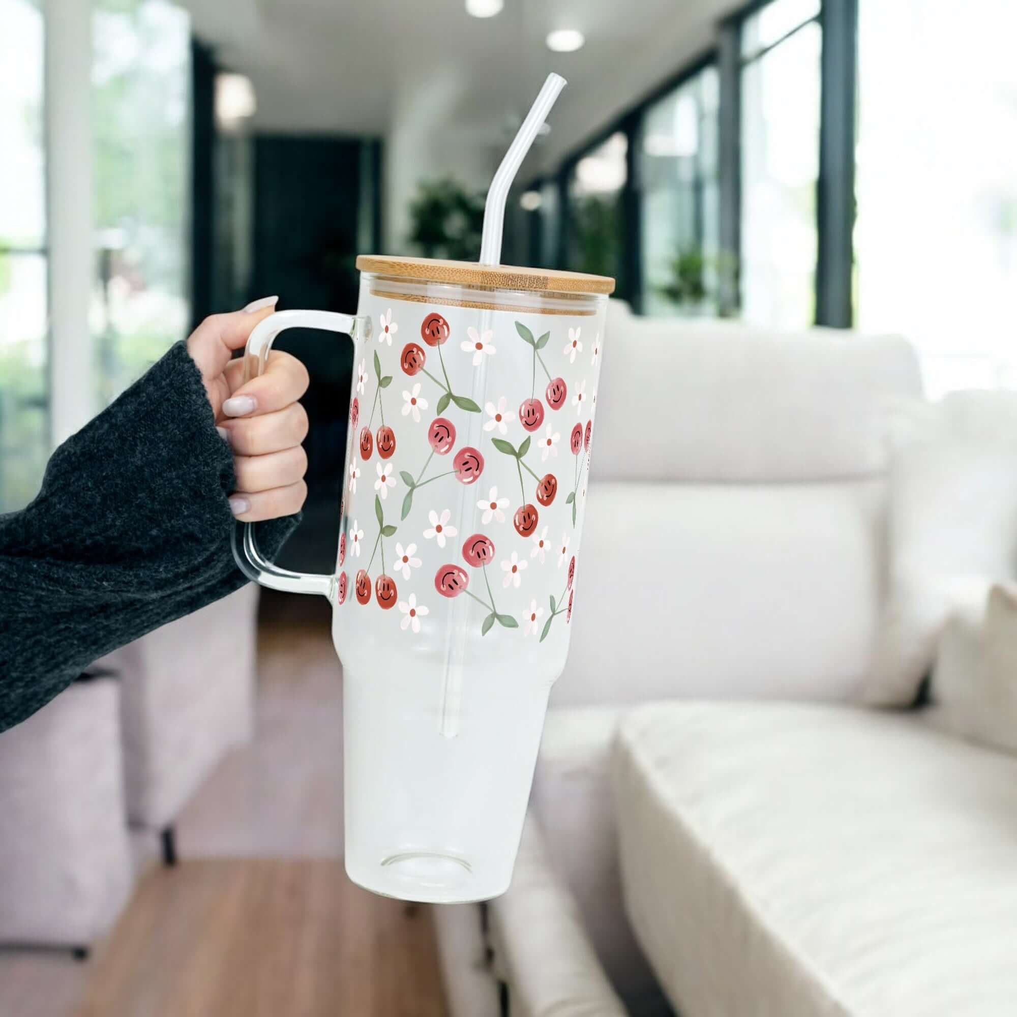 Smiley Cherry Tumbler With Lid and Straw