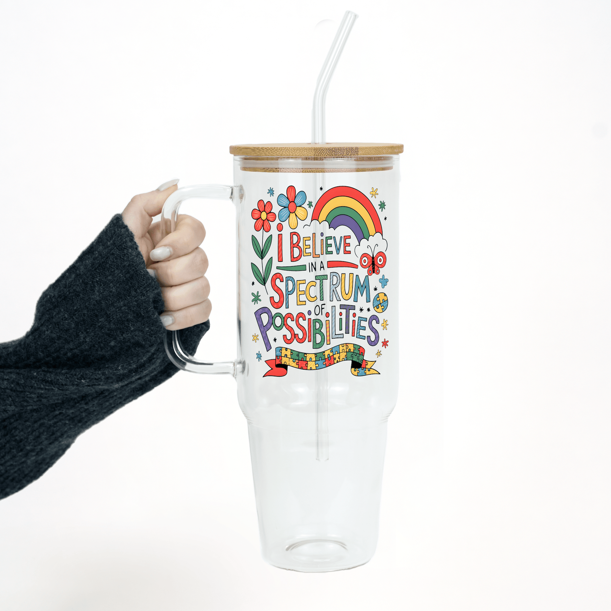 Spectrum of Possibilities 40oz Glass or Plastic Tumbler With Lid and Straw - Sip Sip Hooray