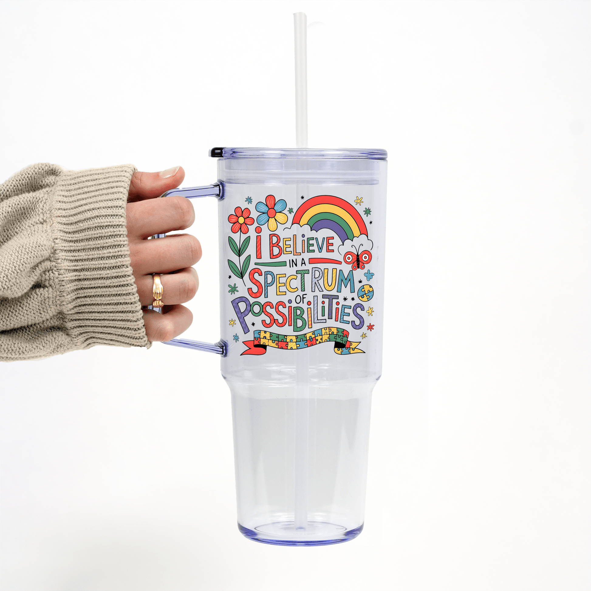 Spectrum of Possibilities 40oz Glass or Plastic Tumbler With Lid and Straw - Sip Sip Hooray