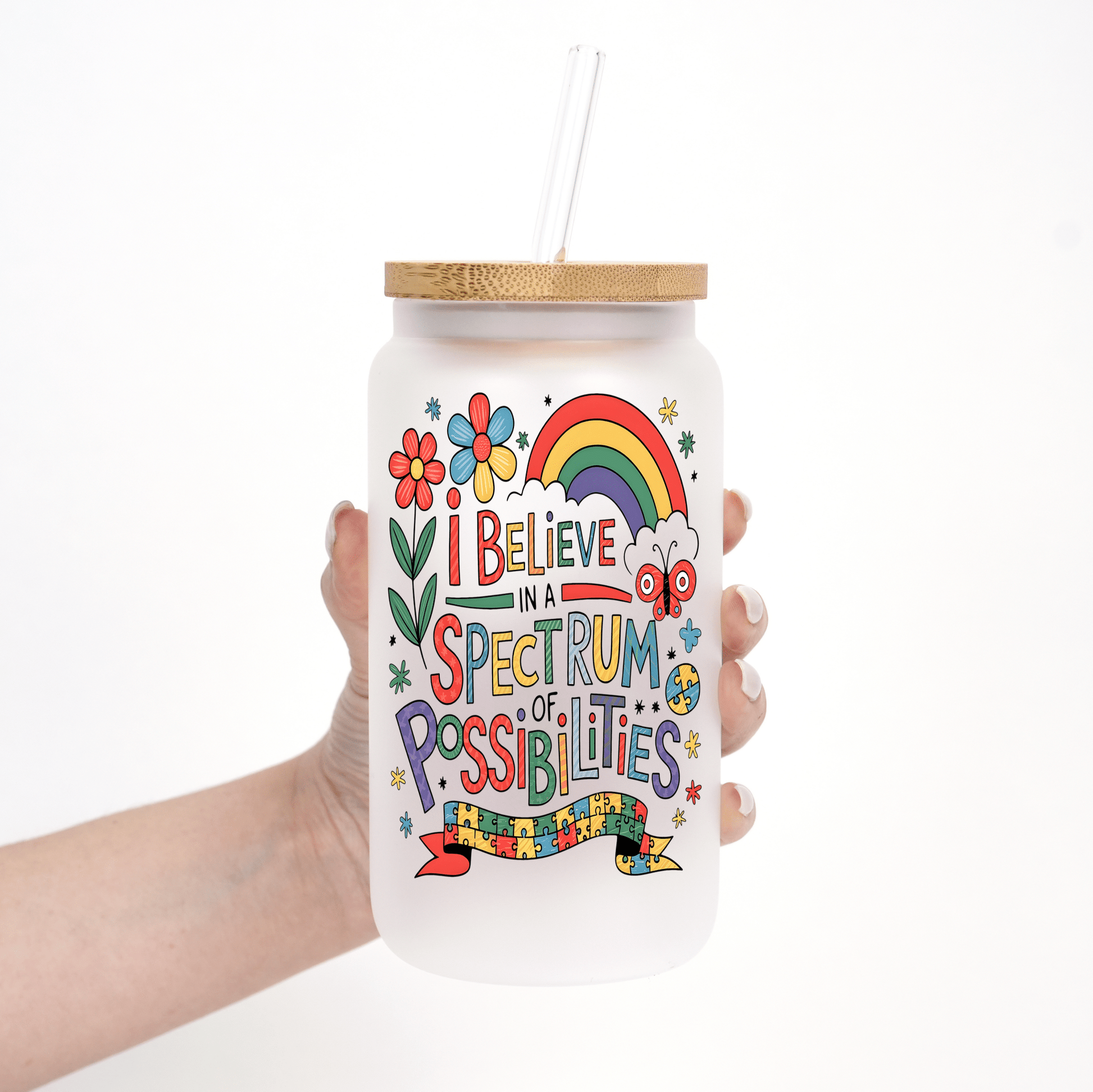 Spectrum of Possibilities Glass with Lid and Straw - Sip Sip Hooray