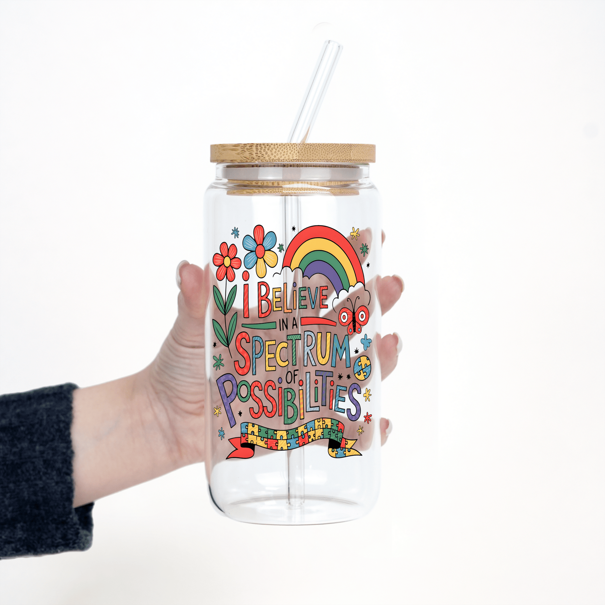 Spectrum of Possibilities Glass with Lid and Straw - Sip Sip Hooray
