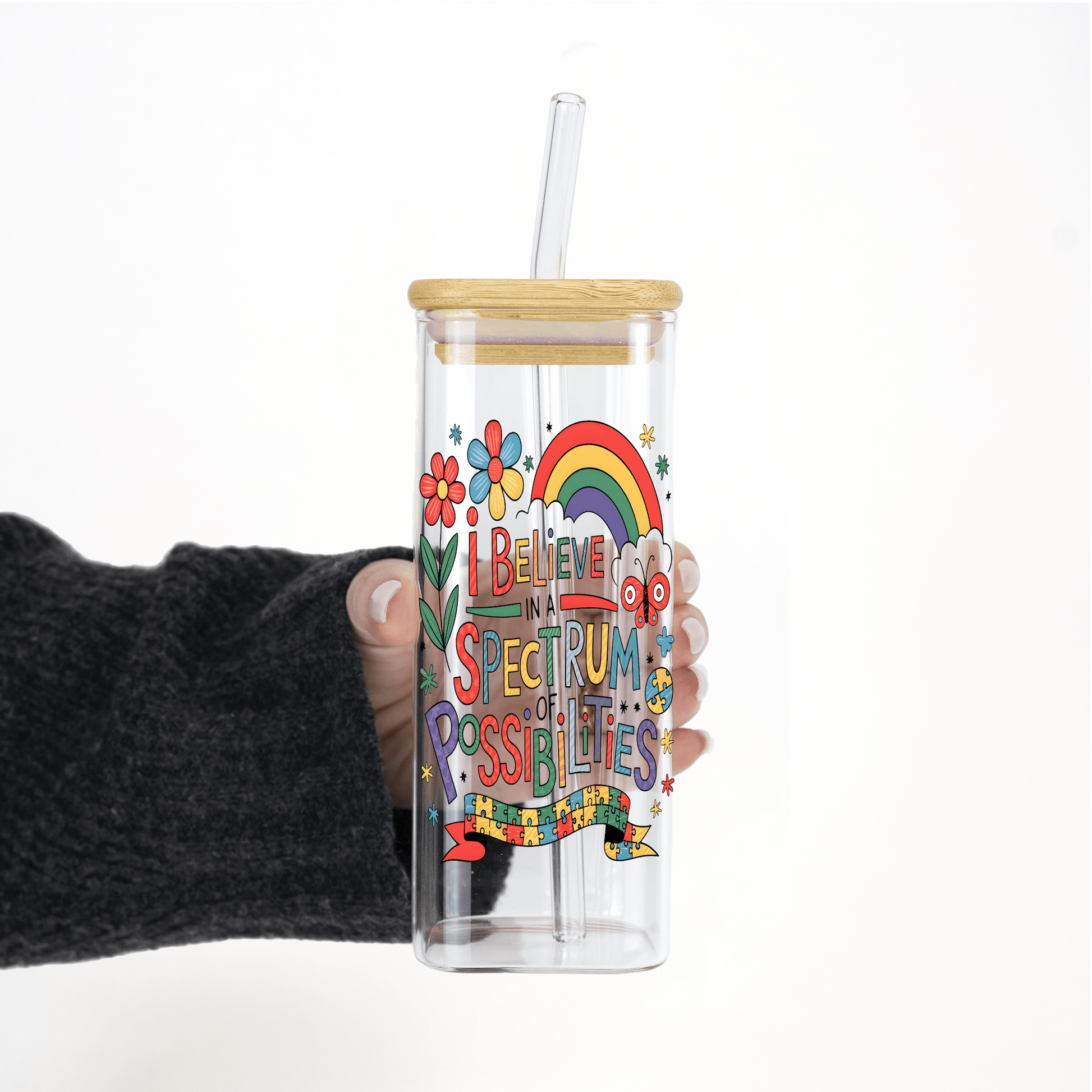 Spectrum of Possibilities Glass with Lid and Straw - Sip Sip Hooray