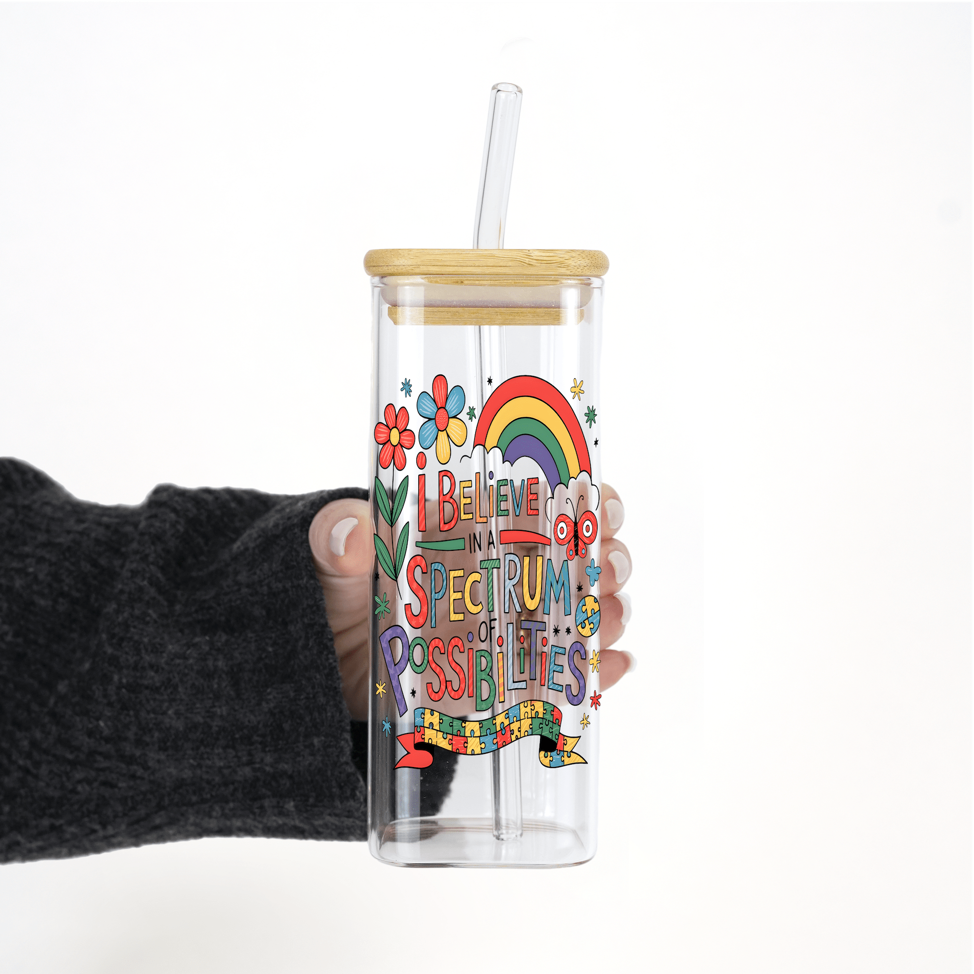 Spectrum of Possibilities Glass with Lid and Straw - Sip Sip Hooray