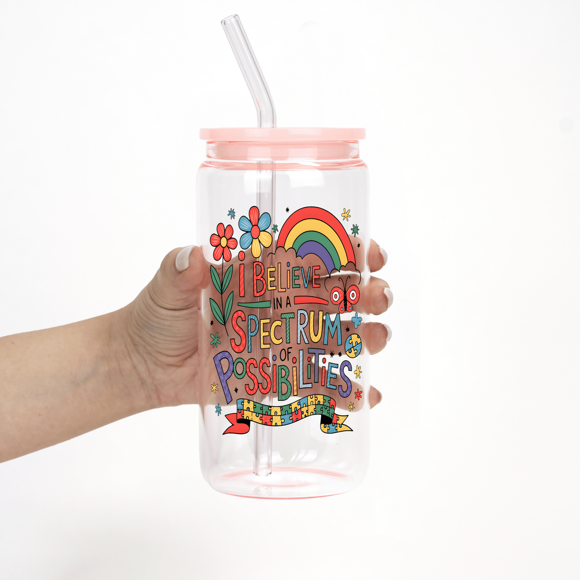 Spectrum of Possibilities Glass with Lid and Straw - Sip Sip Hooray
