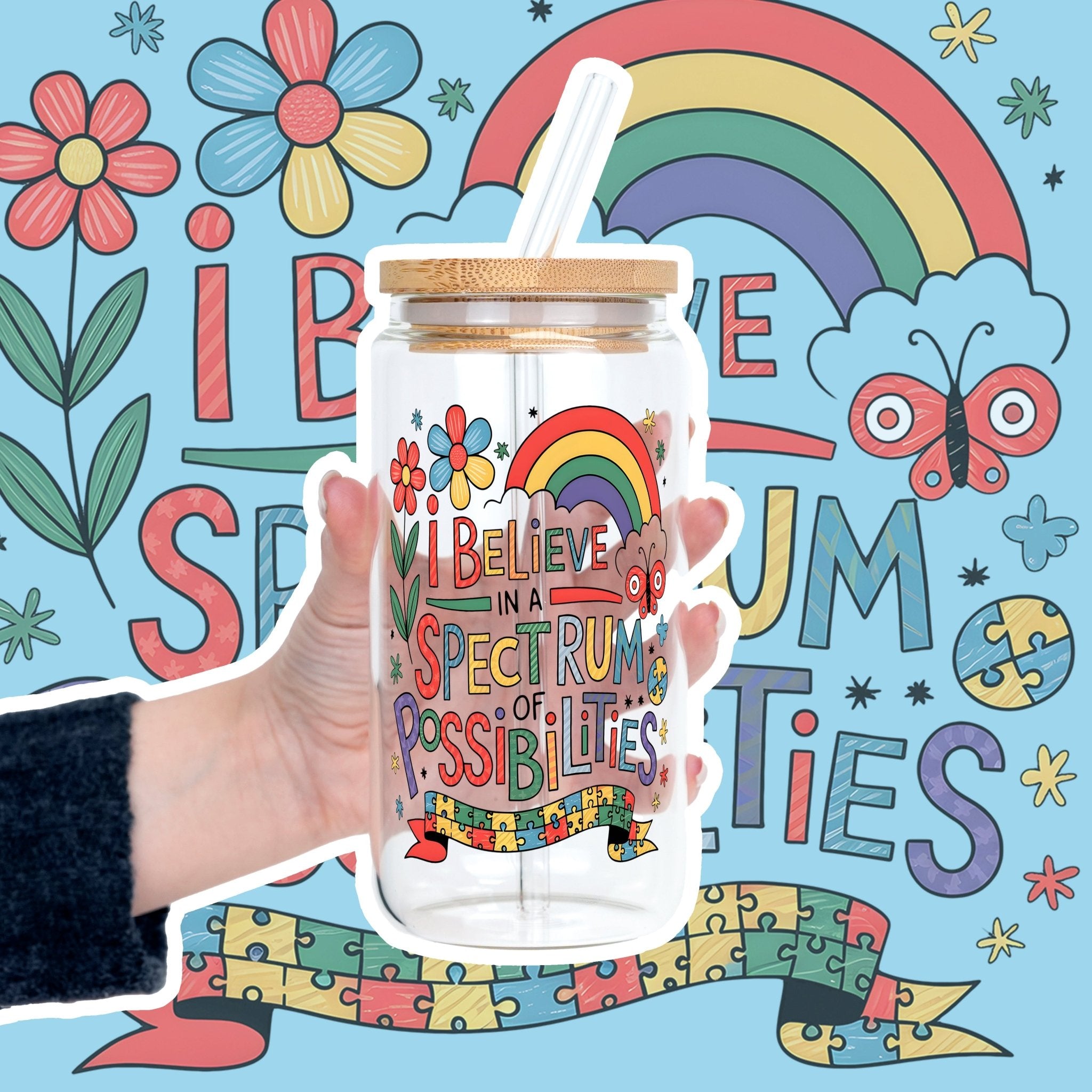 Spectrum of Possibilities Glass with Lid and Straw - Sip Sip Hooray
