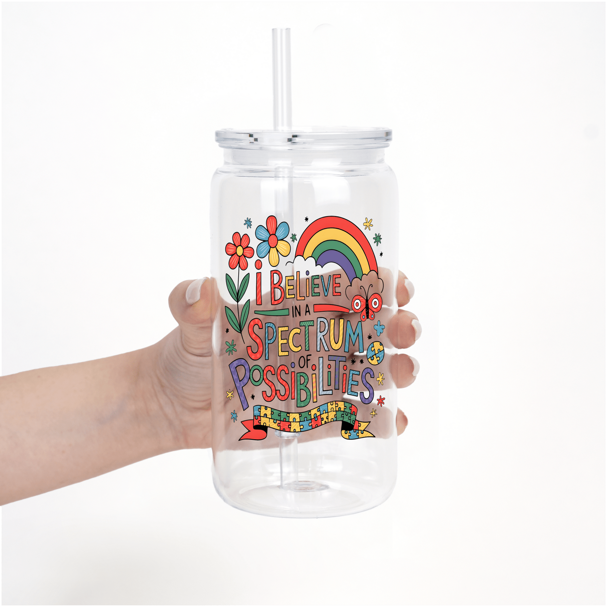 Spectrum of Possibilities Glass with Lid and Straw - Sip Sip Hooray