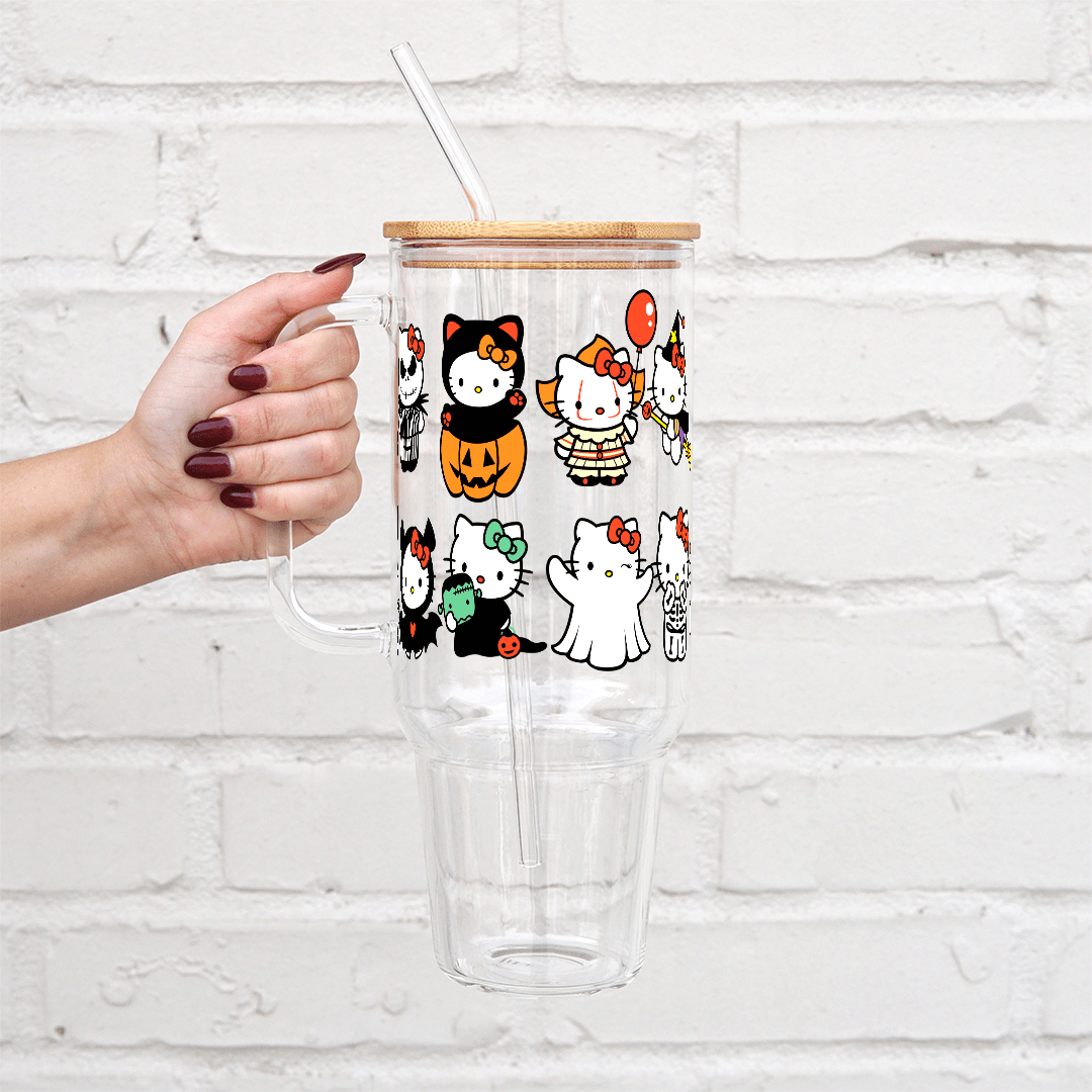 Spooky Kitty 40oz Glass or Plastic Tumbler With Lid and Straw - Sip Sip Hooray