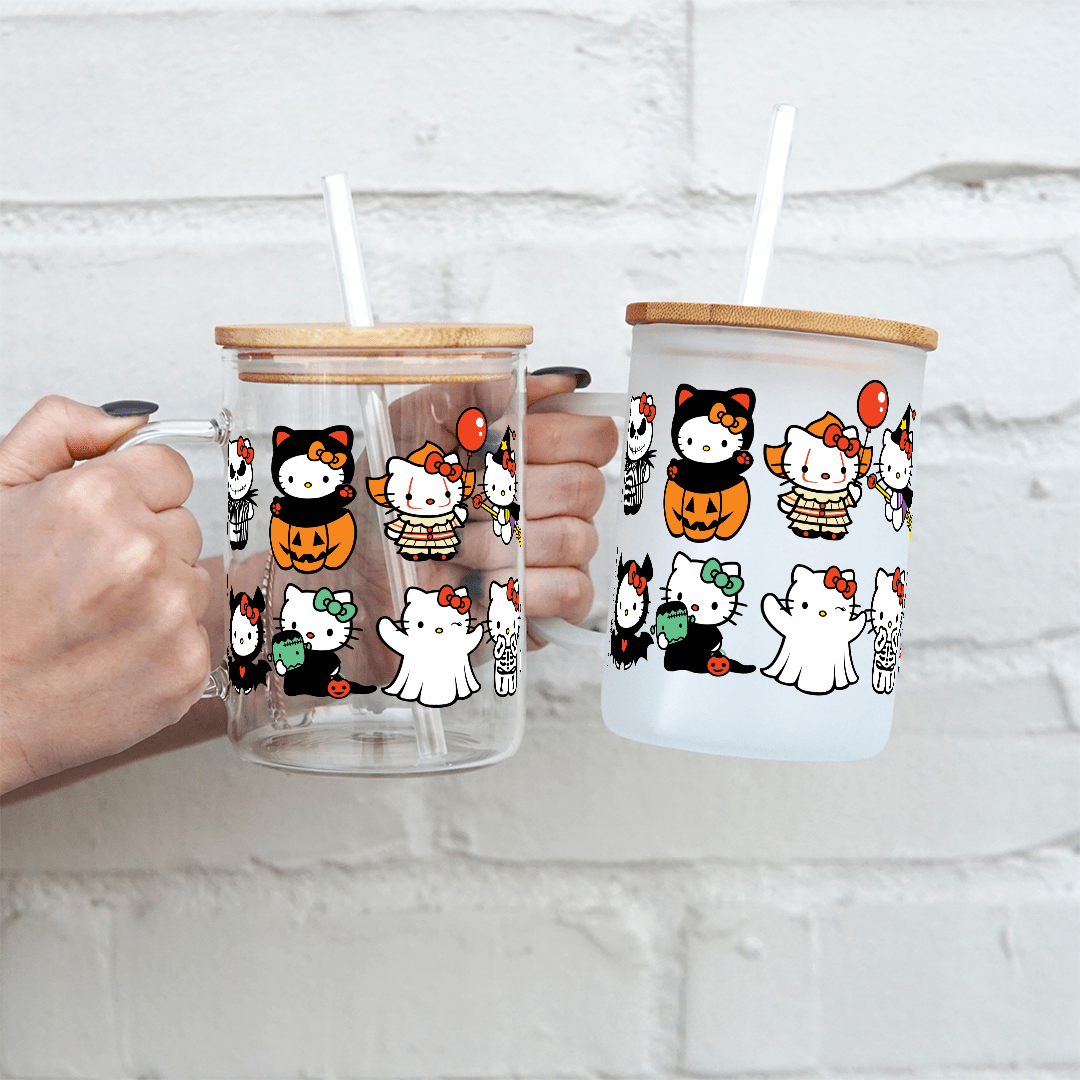 Spooky Kitty Glass Mug with Lid and Straw - Sip Sip Hooray
