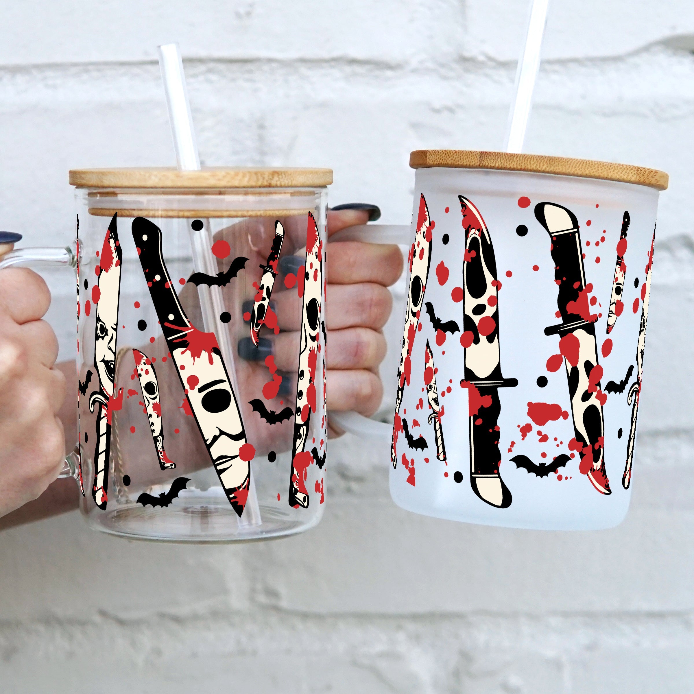 Spooky Splatter 17oz Glass Mug With Lid and Straw - Sip Sip Hooray