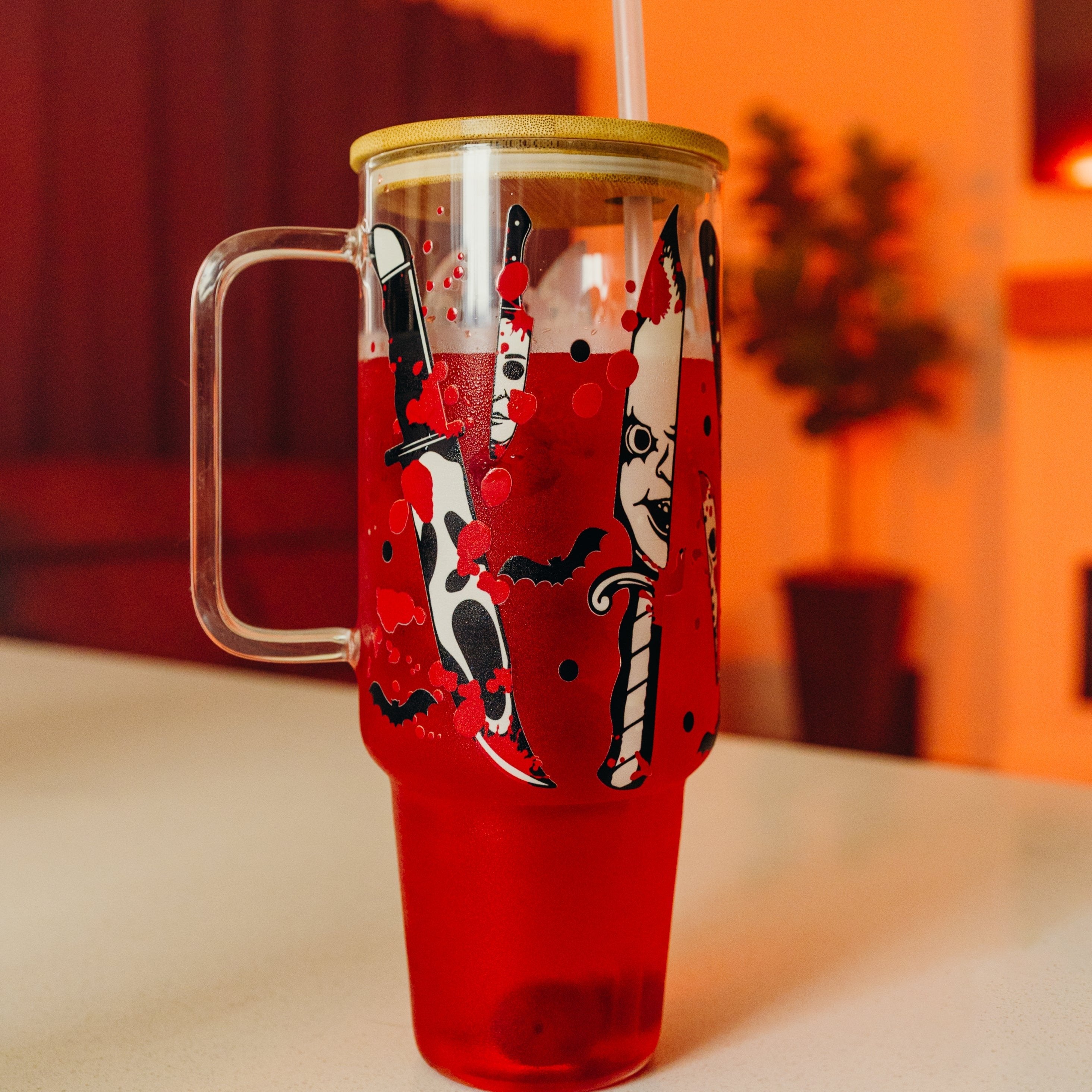Spooky Splatter 40oz Glass or Plastic Tumbler With Lid and Straw - Sip Sip Hooray