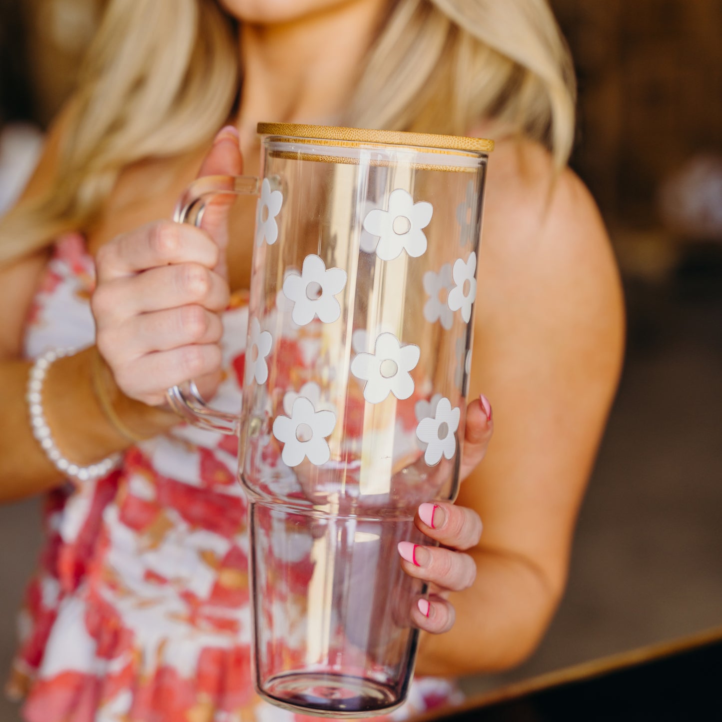 Daisy 40oz Glass Tumbler With Lid and Straw