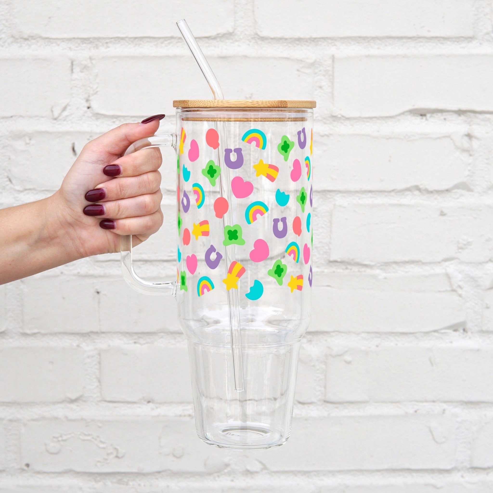 St Patrick's Day Lucky Charm Inspired 40oz Glass Tumbler With Lid and Straw - Sip Sip Hooray