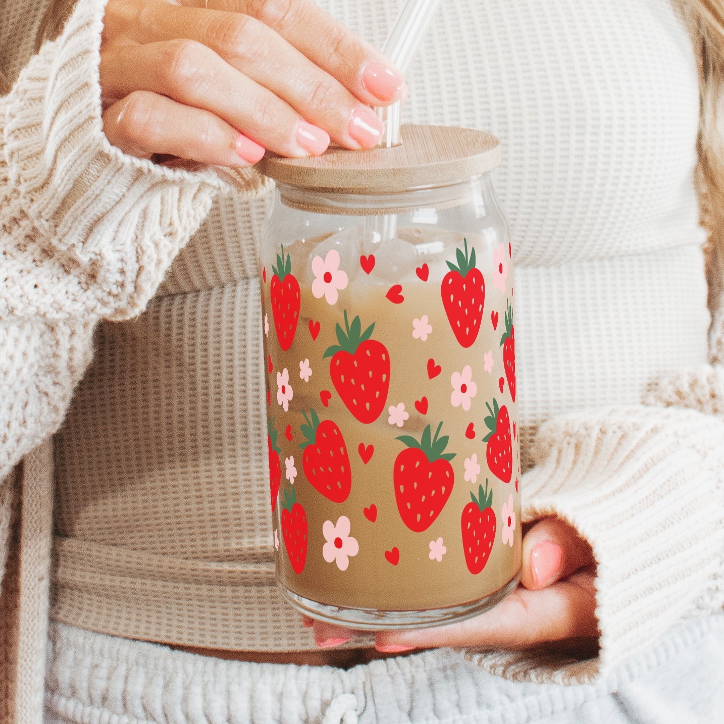 Strawberries Cup With Lid and Straw - Sip Sip Hooray