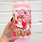 Retro Strawberry Cartoon Glass Can Cup with Lid and Straw