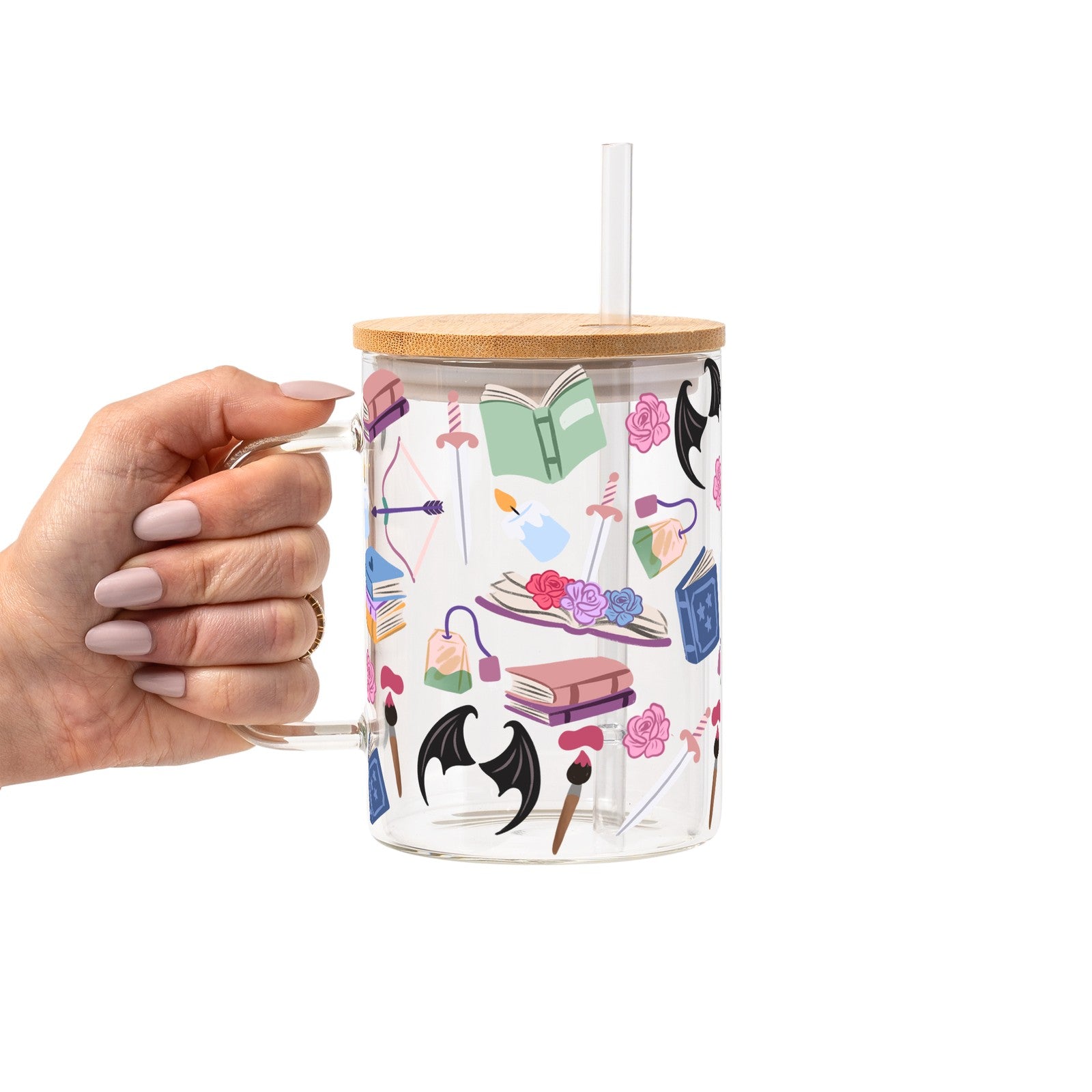 Bat Fantasy Glass Cup, Mug & Tumbler with Lid and Straw