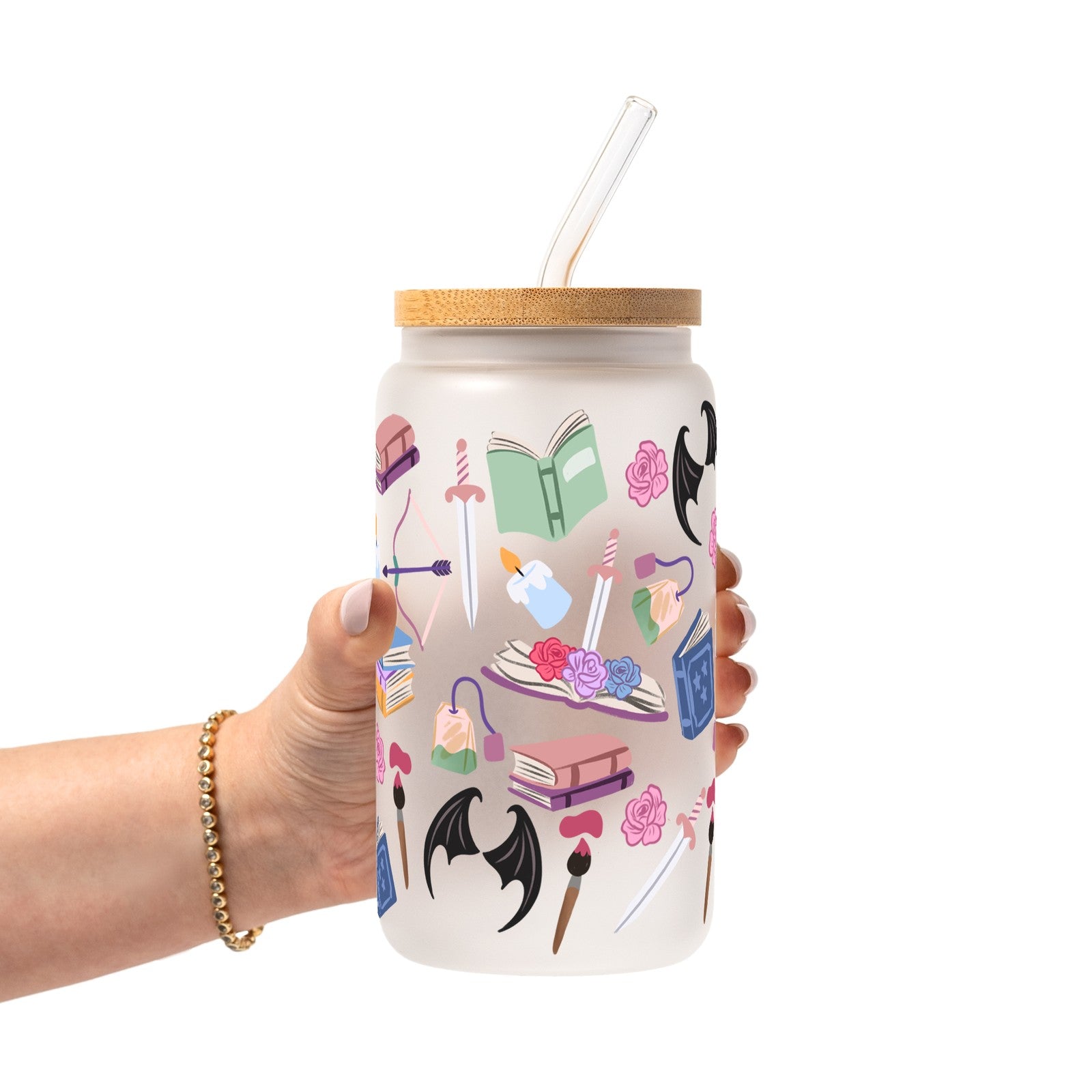 Bat Fantasy Glass Cup, Mug & Tumbler with Lid and Straw
