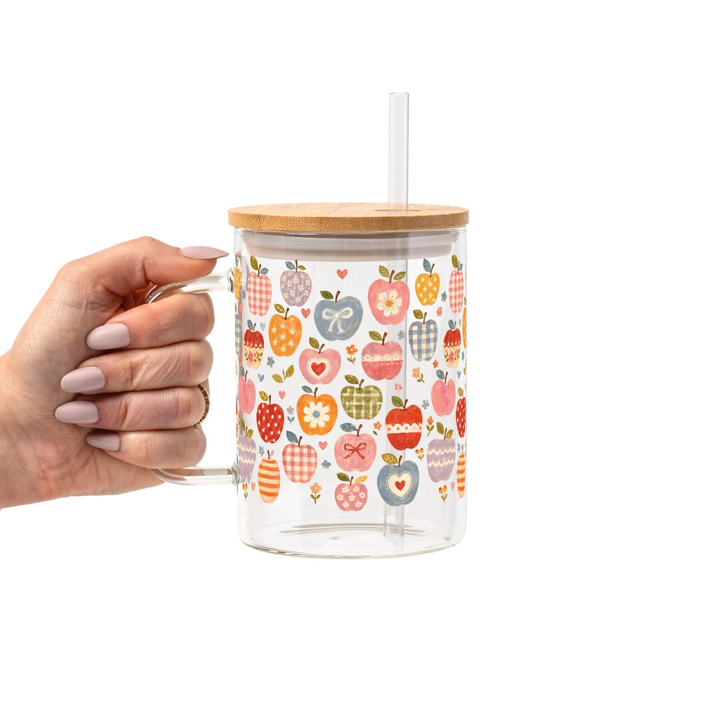 Vintage Whimsical Apples Glass Cup, Mug & Tumbler with Lid and Straw