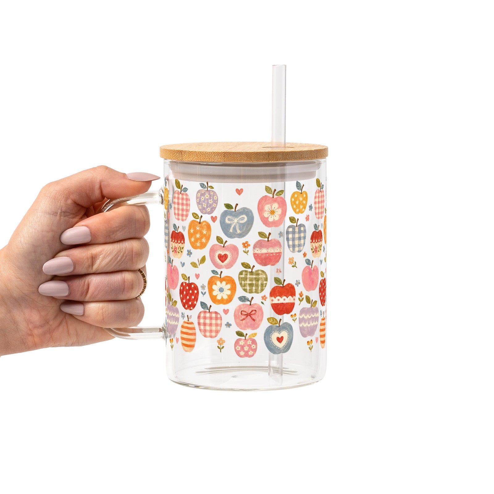 Vintage Whimsical Apples Glass Cup, Mug & Tumbler with Lid and Straw