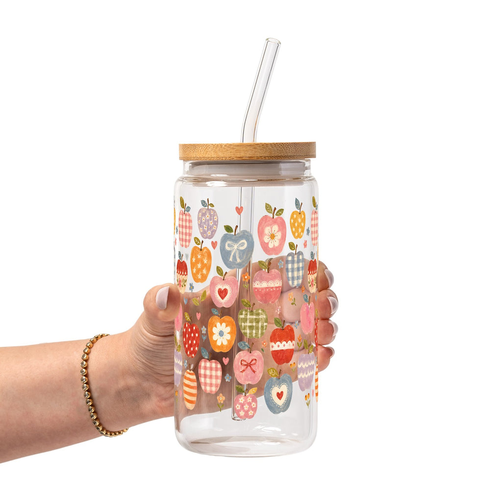 Vintage Whimsical Apples Glass Cup, Mug & Tumbler with Lid and Straw