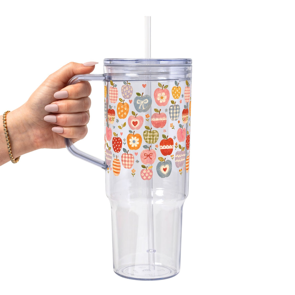 Vintage Whimsical Apples Glass Cup, Mug & Tumbler with Lid and Straw