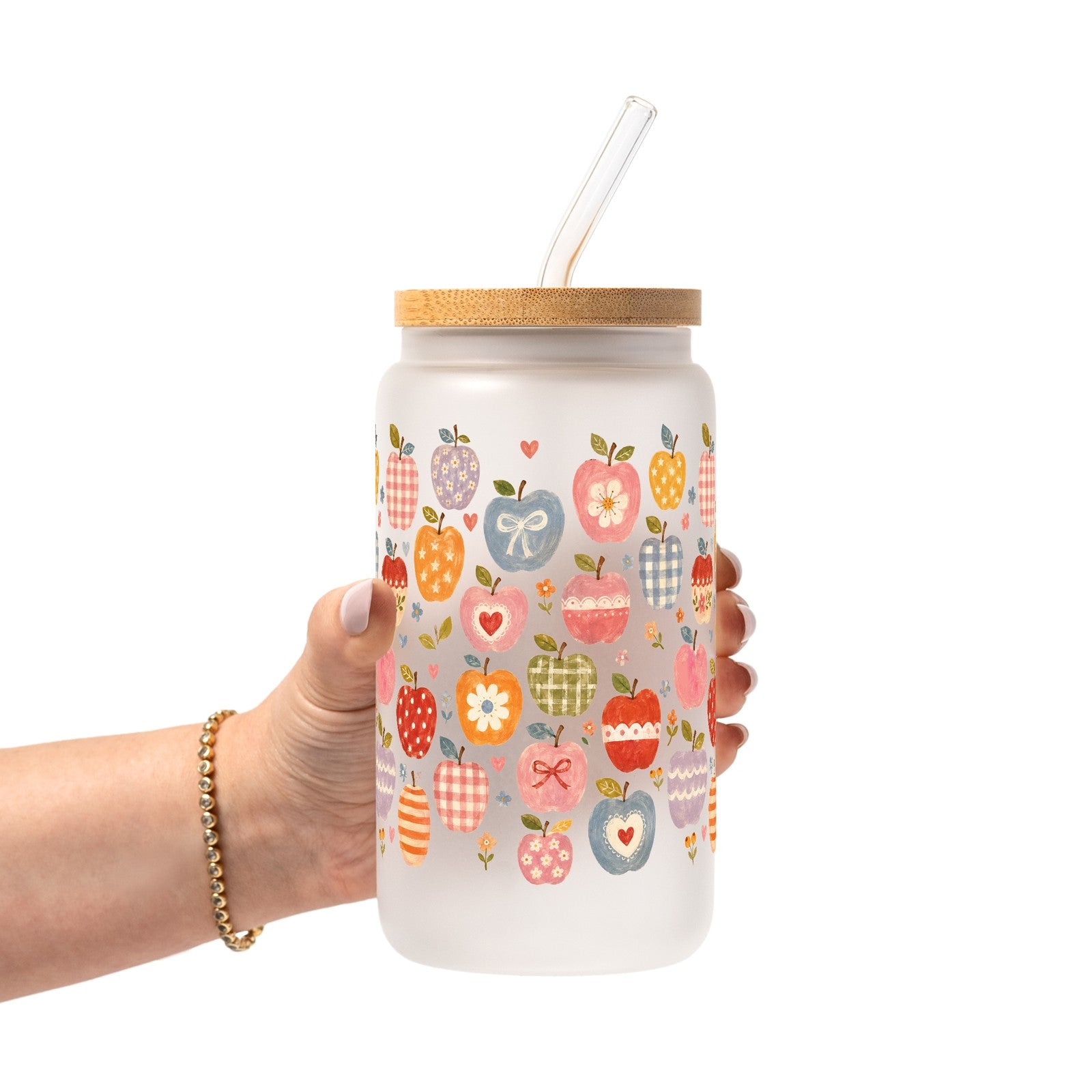 Vintage Whimsical Apples Glass Cup, Mug & Tumbler with Lid and Straw