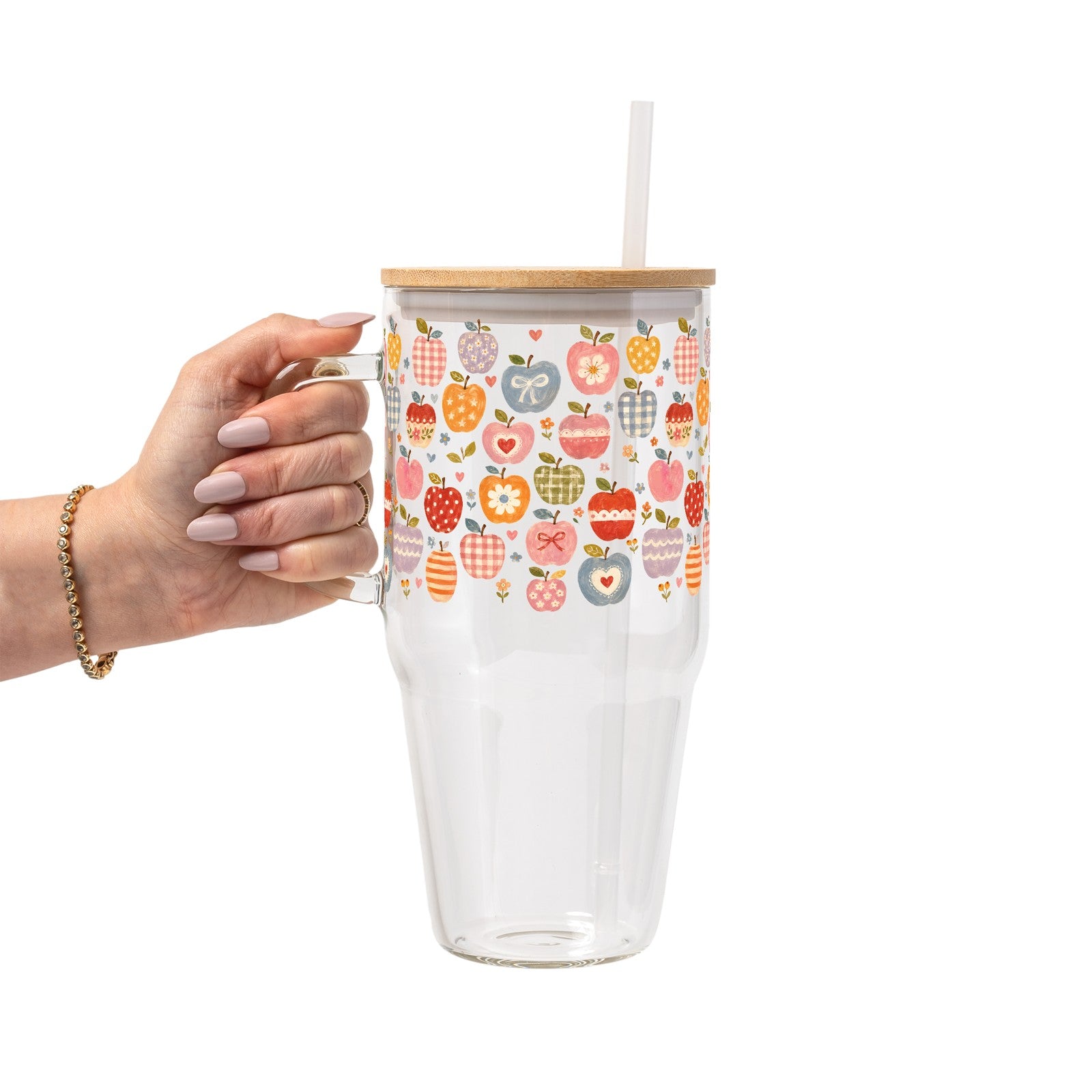 Vintage Whimsical Apples Glass Cup, Mug & Tumbler with Lid and Straw